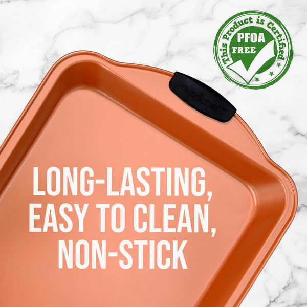 Nutrichef Non-Stick Baking Pan - Flexible Nonstick Carbon Steel Bake Pan With Black Silicone Handles Compatible With Models: Ncsbs54S Ncsbs52S (Copper)