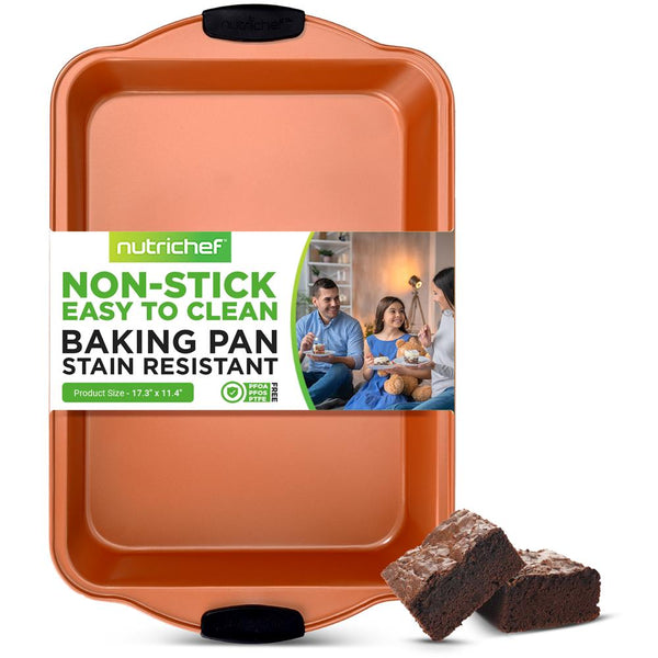nutrichef Non-Stick Baking Pan - Flexible Nonstick Carbon Steel Bake Pan With Black Silicone Handles Compatible With Models: Ncsbs54S Ncsbs52S (Copper)