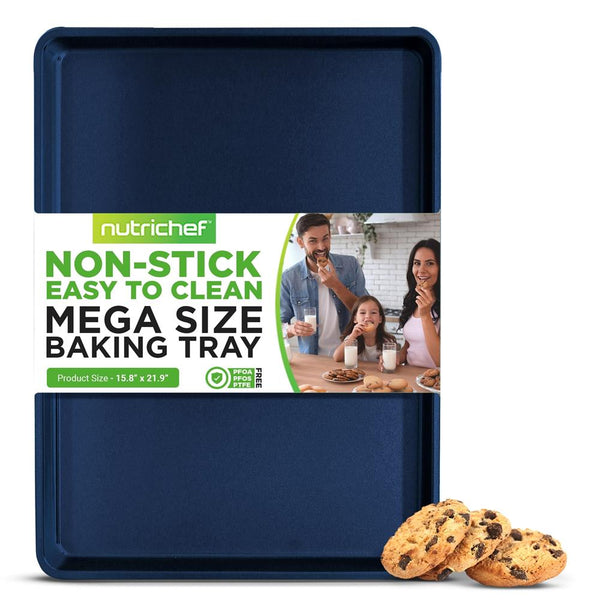 nutrichef Non-Stick XL Cookie Sheet Easy Clean Carbon Steel Blue Diamond 22"x16"