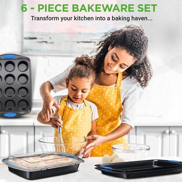 Nutrichef Nonstick Bakeware Set 6-Piece Easy Clean Carbon Steel Gray