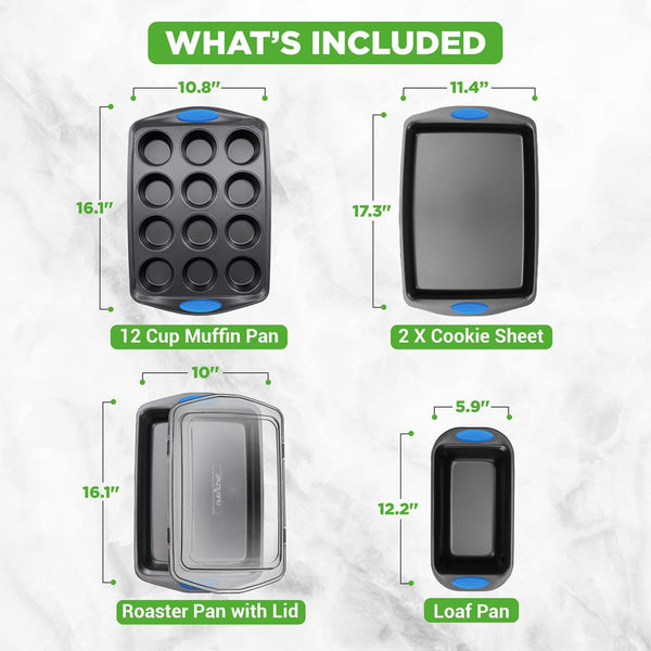 Nutrichef Nonstick Bakeware Set 6-Piece Easy Clean Carbon Steel Gray