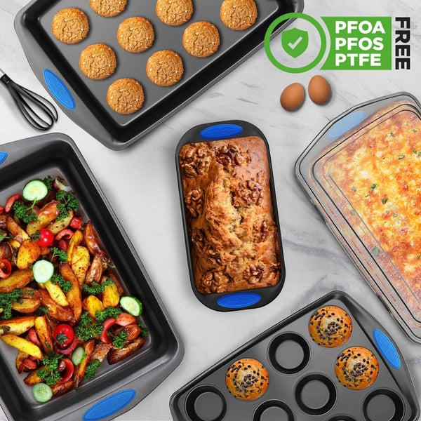 Nutrichef Nonstick Bakeware Set 6-Piece Easy Clean Carbon Steel Gray