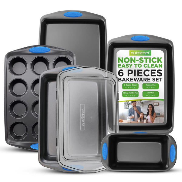 nutrichef Nonstick Bakeware Set 6-Piece Easy Clean Carbon Steel Gray