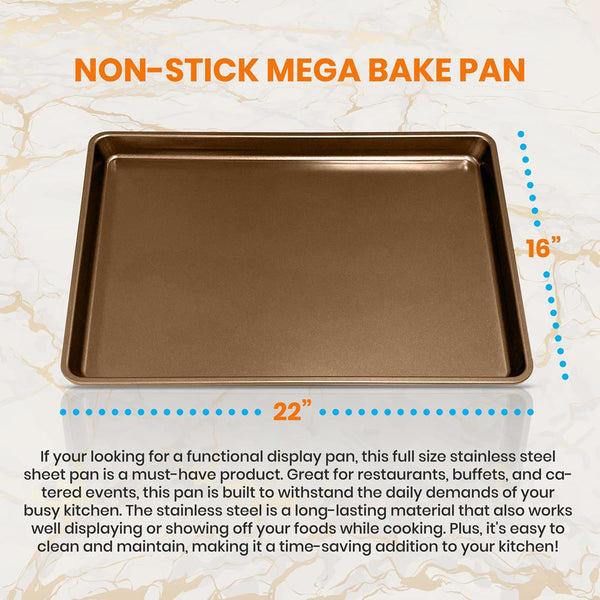 Nutrichef Nonstick XL Baking Pan Easy Clean Carbon Steel Gold 22"x16"