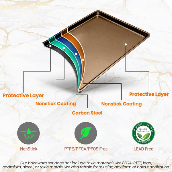 Nutrichef Nonstick XL Baking Pan Easy Clean Carbon Steel Gold 22"x16"