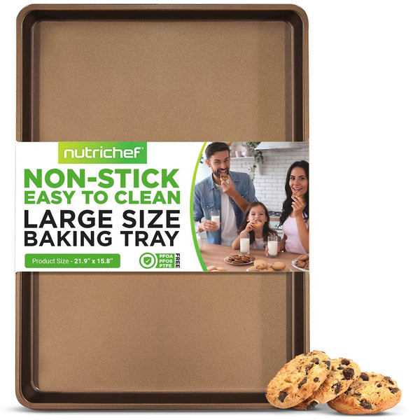 nutrichef Nonstick XL Baking Pan Easy Clean Carbon Steel Gold 22"x16"