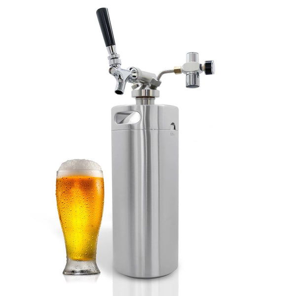 nutrichef Nutrichef Pressurized Growler Tap System - Stainless Steel Mini Keg Dispenser Portable Kegerator Kit - Co2 Pressure Regulator Keeps Carbonation For Craft Beer Draft And Homebrew - Pkbrtp100 (128Oz)