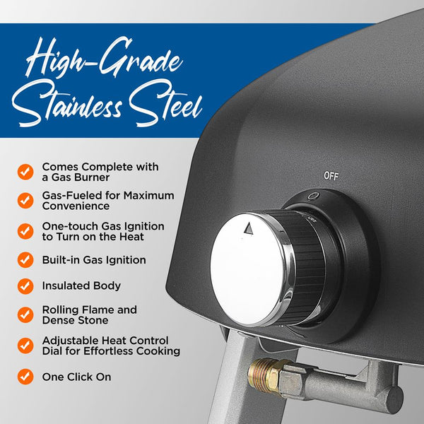 Nutrichef Portable Gas Pizza Oven - 12" Pizza In 60s Stainless Steel Easy Setup