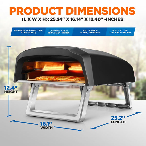 Nutrichef Portable Gas Pizza Oven - 12" Pizza In 60s Stainless Steel Easy Setup