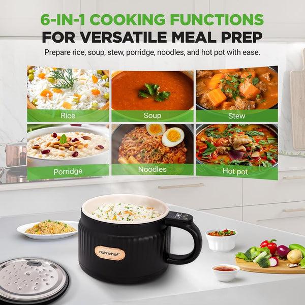 Nutrichef Portable Rice Cooker Rapid Cooking Non-Stick Ceramic 1.6L Capacity
