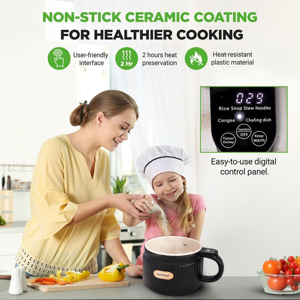 Nutrichef Portable Rice Cooker Rapid Cooking Non-Stick Ceramic 1.6L Capacity