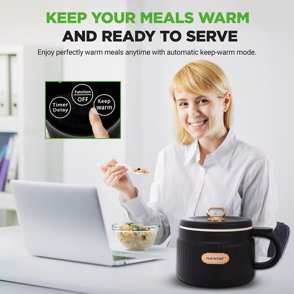 Nutrichef Portable Rice Cooker Rapid Cooking Non-Stick Ceramic 1.6L Capacity