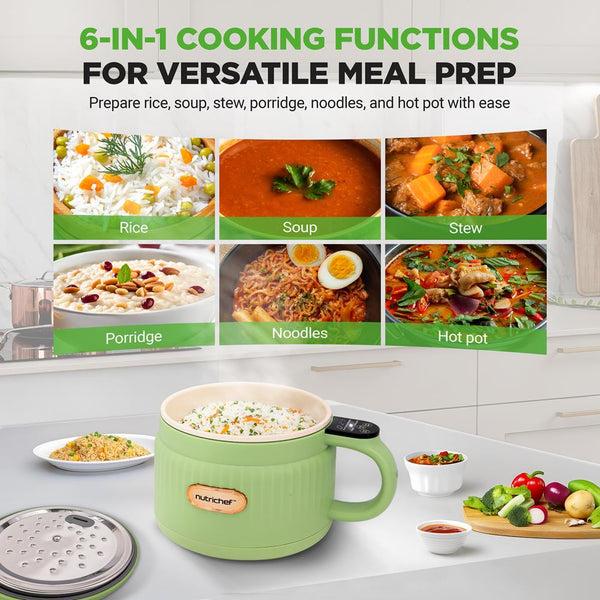 Nutrichef Portable Rice Cooker Rapid Cooking Non-Stick Ceramic Green