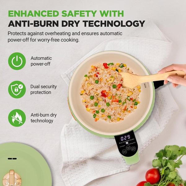 Nutrichef Portable Rice Cooker Rapid Cooking Non-Stick Ceramic Green