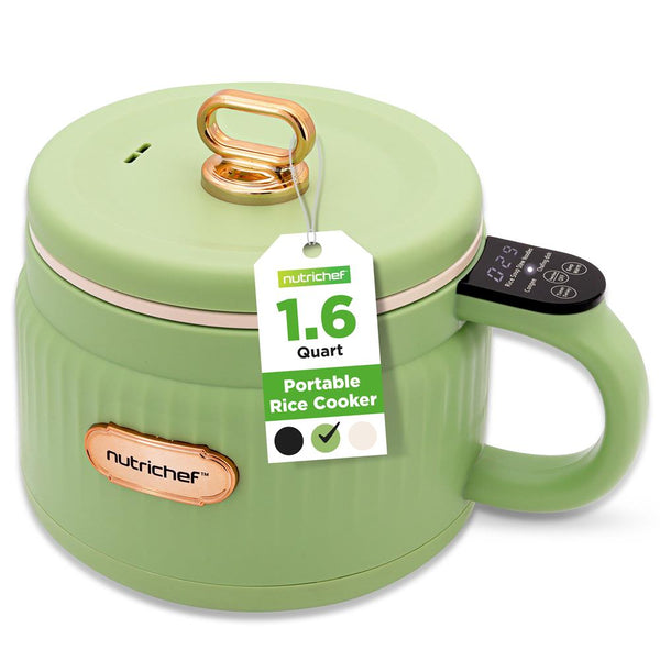 nutrichef Portable Rice Cooker Rapid Cooking Non-Stick Ceramic Green