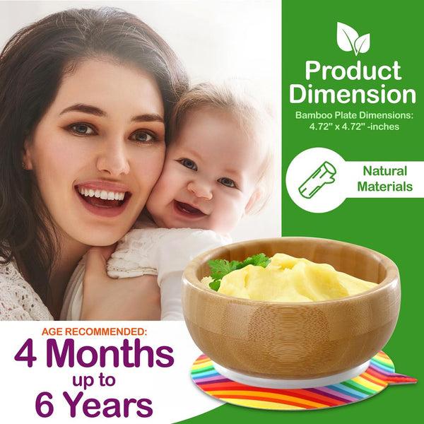 Nutrichef Rainbow Bamboo Bowl With Silicone Suction And Spoon For Baby And Toddlers