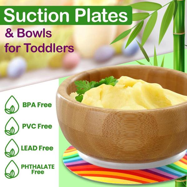 Nutrichef Rainbow Bamboo Bowl With Silicone Suction And Spoon For Baby And Toddlers