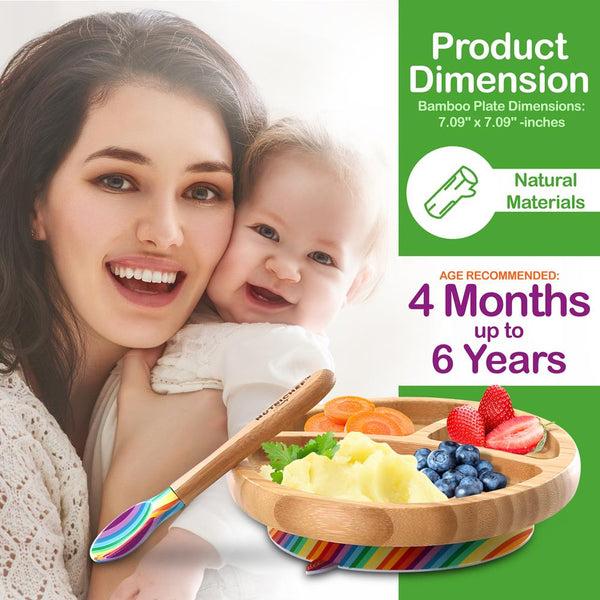 Nutrichef Rainbow Three Compartment Round Plate With Silicone Suction And Spoon For Baby And Toddlers