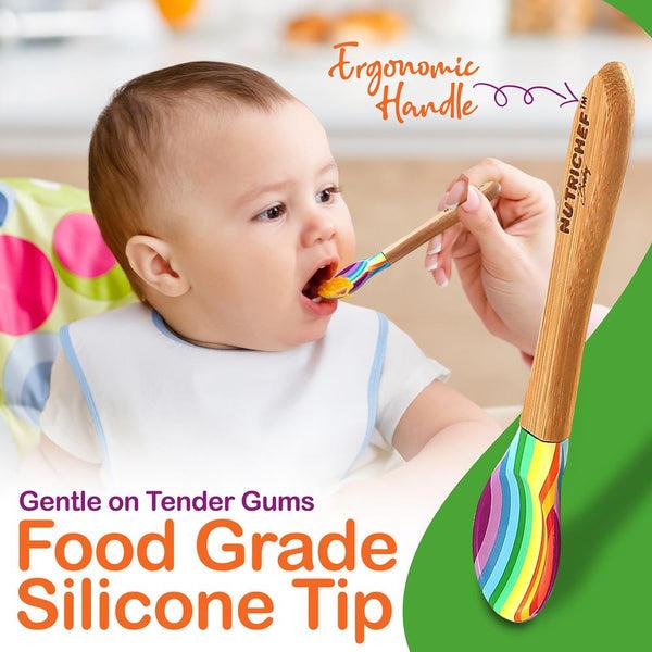 Nutrichef Rainbow Three Compartment Round Plate With Silicone Suction And Spoon For Baby And Toddlers