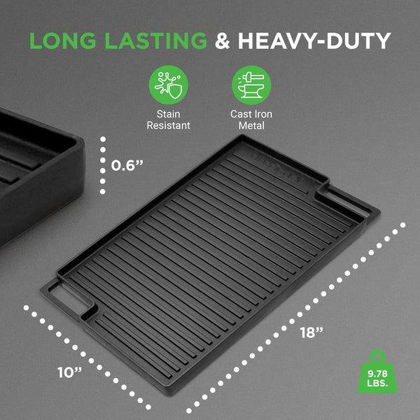 Nutrichef Reversible Cast Iron Grill Pan Even Heat 18" Flat & Ridged Includes Mitt