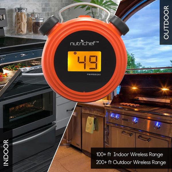 Nutrichef Smart Bluetooth Bbq Grill Thermometer - Digital Display Stainless Dual Probes Safe To Leave In Outdoor Barbecue Meat Smoker - Wireless Remote Alert Ios Android Phone - Nutrichef Pwirbbq60