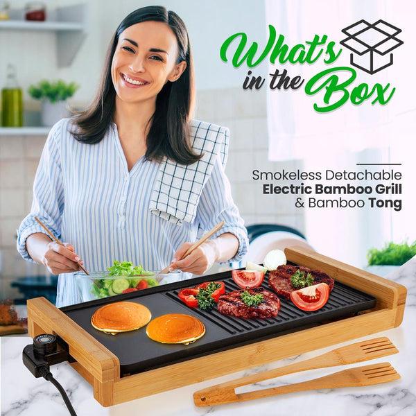 Nutrichef Smokeless Indoor Electric Grill Non-Stick Bamboo Tray 1800W