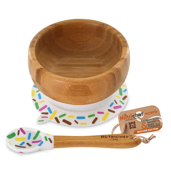 nutrichef Sparkle Bamboo Bowl With Silicone Suction And Spoon For Baby And Toddlers