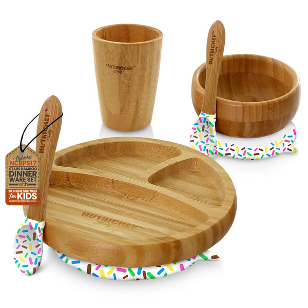 nutrichef Sparkle Bamboo Dinnerware Set With Silicone Suction For Kids