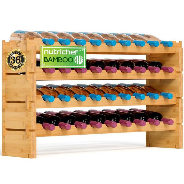 nutrichef Stackable Wine Storage Rack - Wine Rack With 36 Bottle Slots 4-Tier Modular Wine Display Shelves