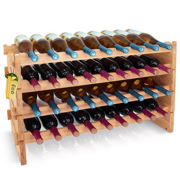 nutrichef Stackable Wine Storage Rack - Wine Rack With 36 Bottle Slots 4-Tier Modular Wine Display Shelves