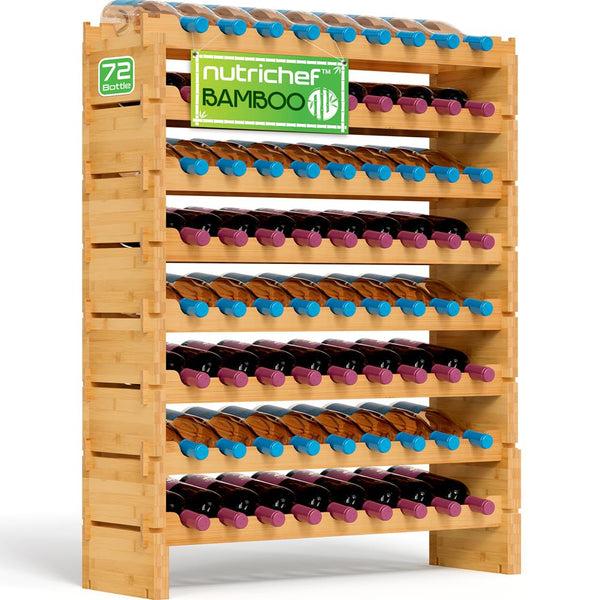 nutrichef Stackable Wine Storage Rack - Wine Rack With 72 Bottle Slots 8-Tier Modular Wine Display Shelves