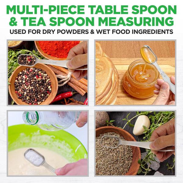 Nutrichef Stainless Steel Measuring Spoons Set 6Pc - Precise Easy-Clean Oval Shape