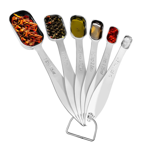 nutrichef Stainless Steel Measuring Spoons Set 6Pc - Precise Easy-Clean Oval Shape