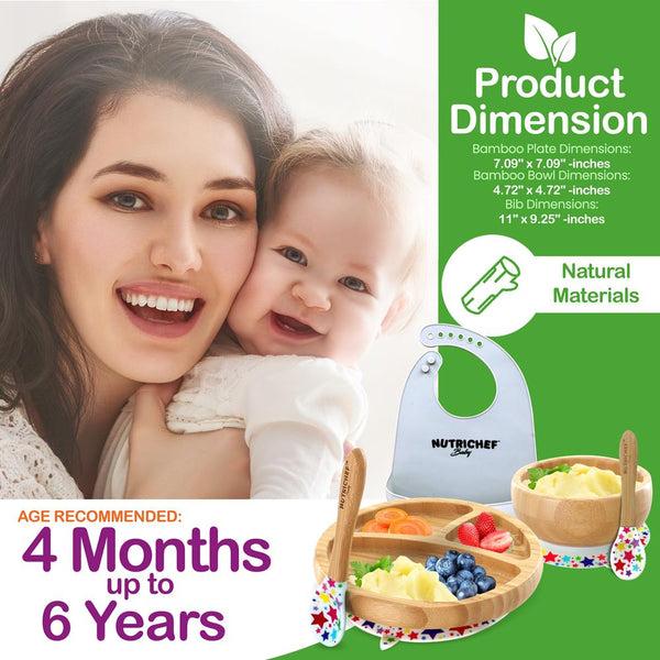 Nutrichef Stars Bamboo Dinnerware Set With Silicone Suction And Bibs For Kids