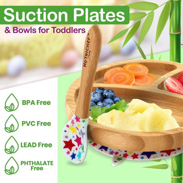 Nutrichef Stars Bamboo Dinnerware Set With Silicone Suction And Bibs For Kids