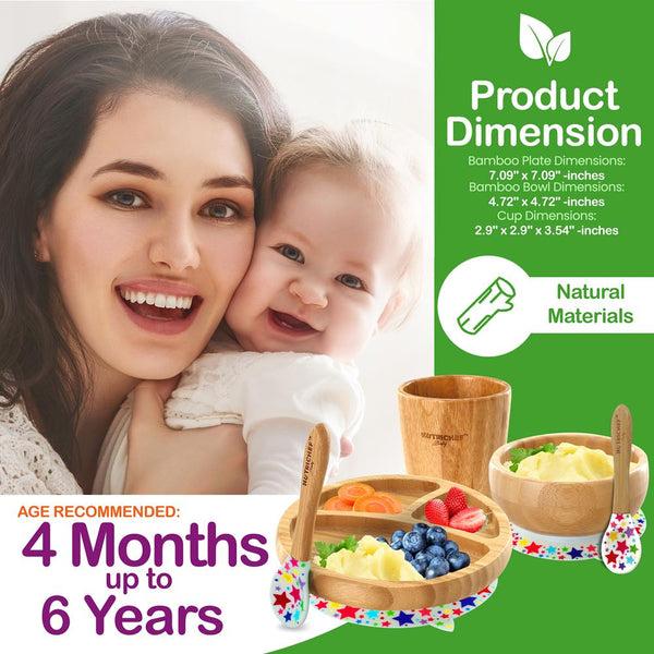 Nutrichef Stars Bamboo Dinnerware Set With Silicone Suction For Kids