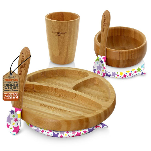 nutrichef Stars Bamboo Dinnerware Set With Silicone Suction For Kids