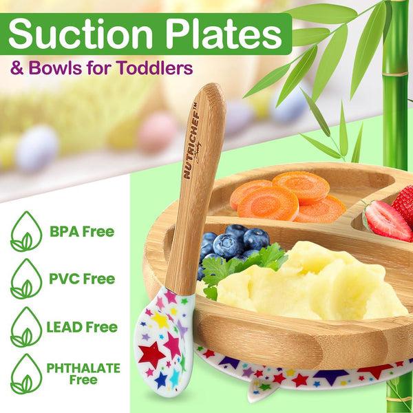Nutrichef Stars Three Compartment Round Plate With Silicone Suction And Spoon For Baby And Toddlers