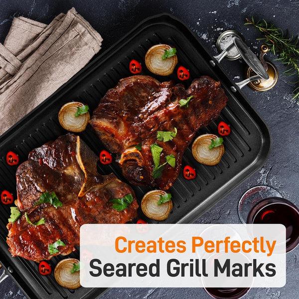 Nutrichef Stove Top Grill Pan - Nonstick Even Heating Hard-Anodized Aluminum