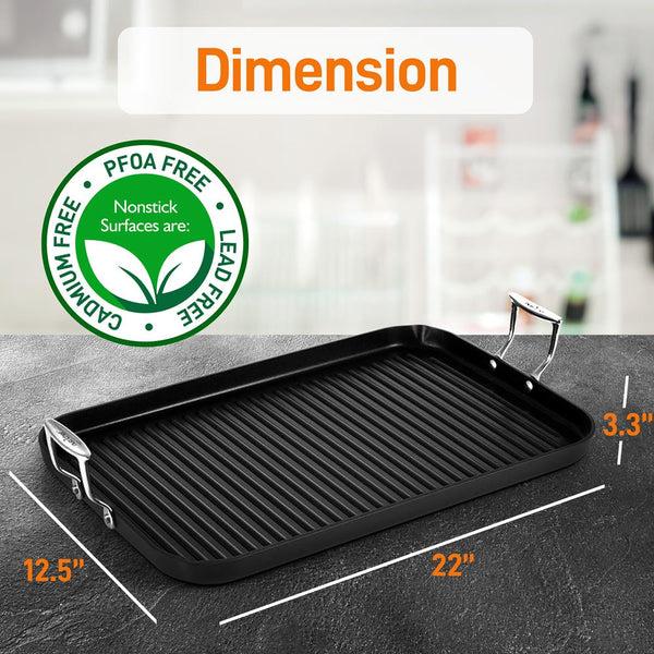 Nutrichef Stove Top Grill Pan - Nonstick Even Heating Hard-Anodized Aluminum