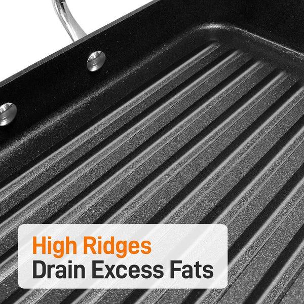 Nutrichef Stove Top Grill Pan - Nonstick Even Heating Hard-Anodized Aluminum