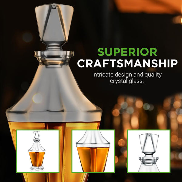 Nutrichef Whiskey Decanter Set Enhances Flavor Crystal Glass 850ml 4 Glasses