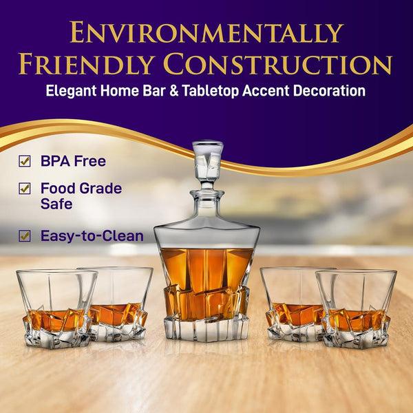 Nutrichef Whiskey Decanter Set Enhances Flavor Crystal Glass Clear