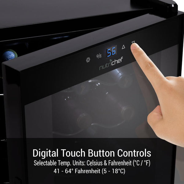 Nutrichef Wine Chilling Refrigerator Cellar - Digital Touch Button Control With Air Tight Seal Contains Placement For Standing Bottles (15 Bottle Storage Capacity)