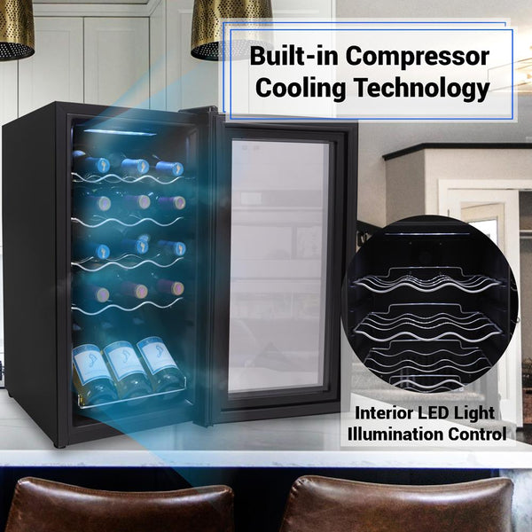 Nutrichef Wine Chilling Refrigerator Cellar - Digital Touch Button Control With Air Tight Seal Contains Placement For Standing Bottles (15 Bottle Storage Capacity)