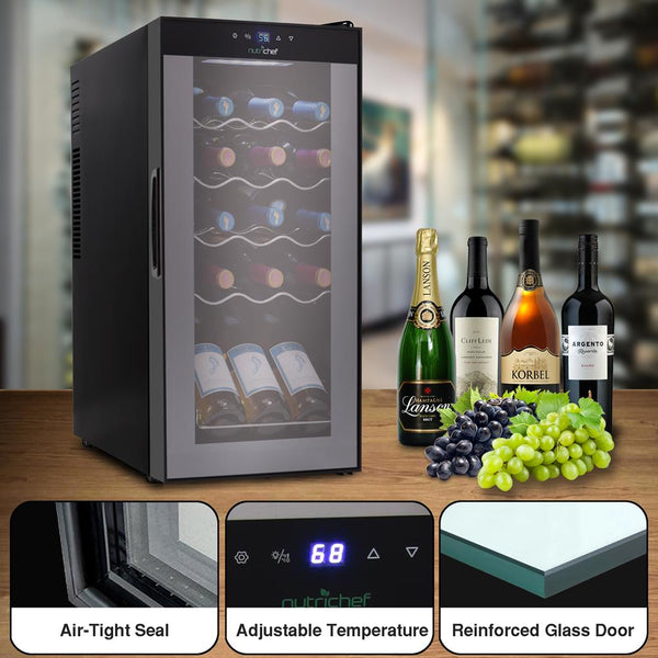 Nutrichef Wine Chilling Refrigerator Cellar - Digital Touch Button Control With Air Tight Seal Contains Placement For Standing Bottles (15 Bottle Storage Capacity)