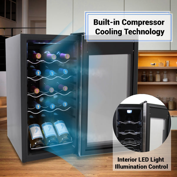 Nutrichef Wine Chilling Refrigerator Cellar - Digital Touch Button Control With Air Tight Seal Contains Placement For Standing Bottles (15 Bottle Storage Capacity)