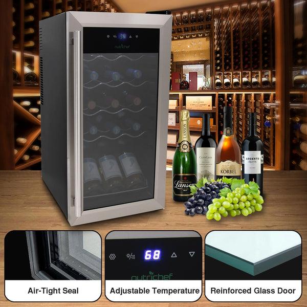 Nutrichef Wine Chilling Refrigerator Cellar - Digital Touch Button Control With Air Tight Seal Contains Placement For Standing Bottles (15 Bottle Storage Capacity)