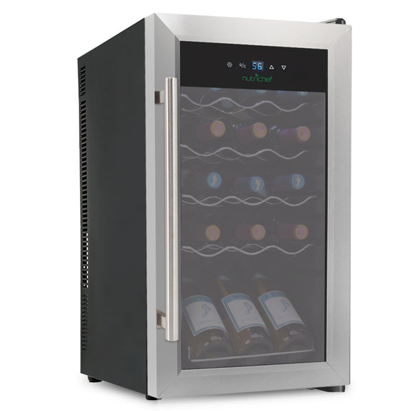 nutrichef Wine Chilling Refrigerator Cellar - Digital Touch Button Control With Air Tight Seal Contains Placement For Standing Bottles (15 Bottle Storage Capacity)