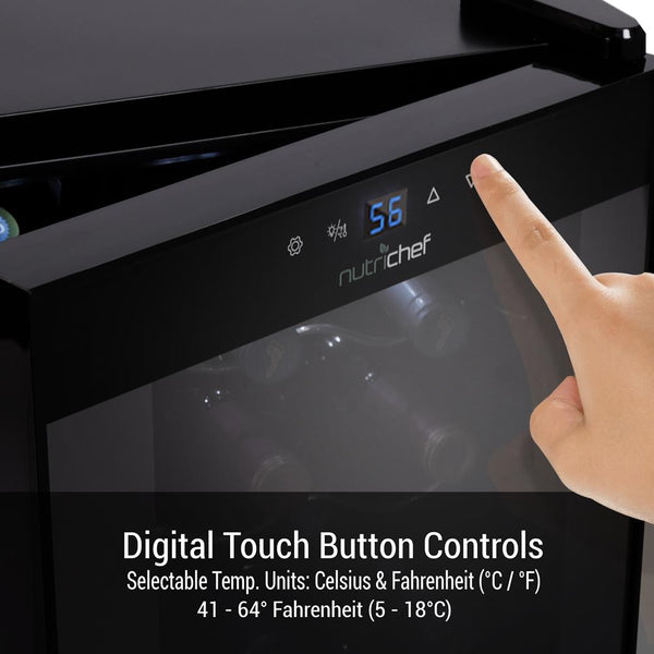 Nutrichef Wine Chilling Refrigerator Cellar - Digital Touch Button Control With Air Tight Seal Contains Placement For Standing Bottles (18 Bottle Storage Capacity)